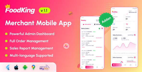 FoodKing  Restaurant Food Delivery System Merchant Flutter Mobile App