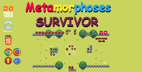 Metamorphosis Survivor HTML5 Game  (With Construct 3 Source-code .c3p)