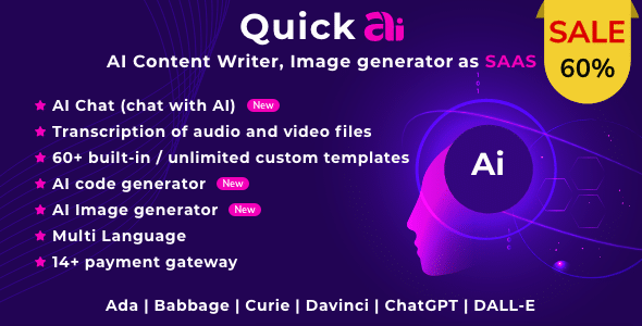 QuickAI OpenAI  AI Writing Assistant and Content Creator as SaaS