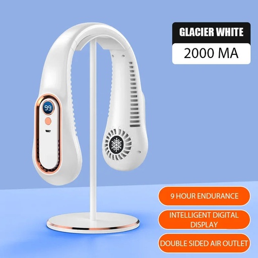 [200004269] Xparata™ Hanging Neck Fan Digital Display Power Ventilador Bladeless Neckband Fan Portable Mini Air Cooler USB Rechargeable Electric Fans (WHITE)