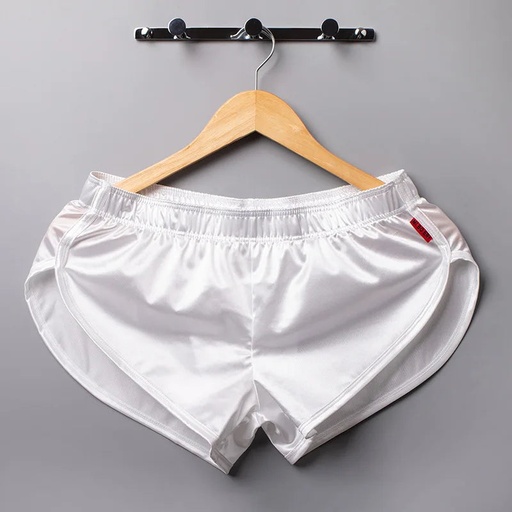 [200004409] Xparata™ Mens Sexy Pajamas Boxer Shorts Smooth Silk Underwear Men Sleep Bottoms Homewear Lounge Shorts Male Panties Boxers (White / L)