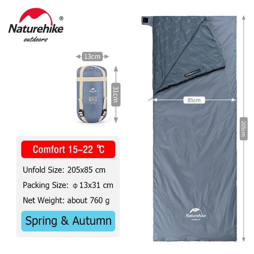 [200004453] Xparata™ Naturehike lw180 Sleeping Bag Ultralight Cotton Sleeping Bag Spring Summer Sleeping Bag Outdoor Hiking Camping Sleeping Bag (Blue - 205x85 cm)