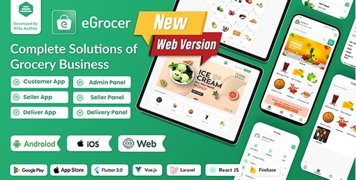 eGrocer  Online Multi Vendor Grocery Store, eCommerce Marketplace Flutter Full App with Admin Panel