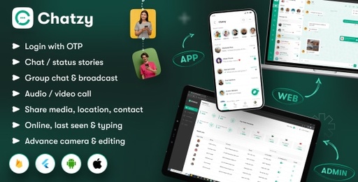 Chatzy  Whatsap Clone Chat &amp; Call App | User App | Web App | Admin App | Inapp Subscription
