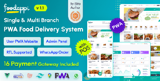 FoodAppi  PWA Food Delivery System and WhatsApp Menu Ordering with Admin Panel | Restaurant POS