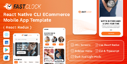 FastClock  React Native CLI eCommerce Mobile App Template