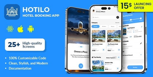 HOTILO  React Native Hotel Booking Mobile UI Template