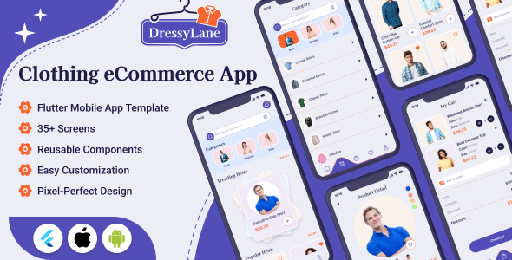 DressyLane  eCommerce Clothing Shop Flutter Mobile App Template | Sell Clothes for Men, Women &amp; Kid