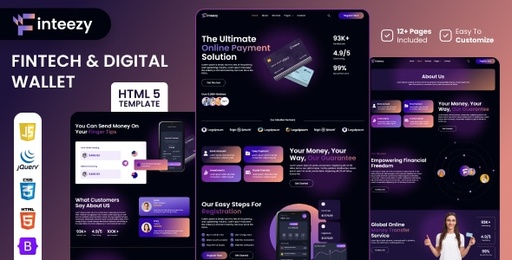 Finteezy  Fintech Startup &amp; Digital Wallet HTML5 Website