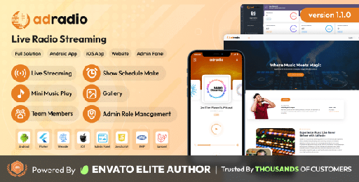 AdRadio  Live Radio Streaming Website and Apps with Admin Panel