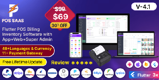 POS SAAS  Flutter POS Billing Inventory Software with HRM App+Web+Super Admin