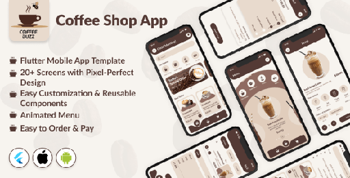 CoffeeBuzz  eCommerce App for Coffee Shop  Flutter Mobile App Template | Android &amp; iOS