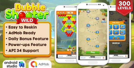 Bubble Shooter Wild  Bubble Shooter Game Android Studio Project with AdMob Ads + Ready to Publish