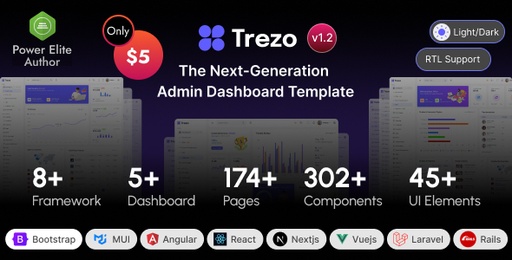 Trezo  Bootstrap, Material UI, React, Angular, Vue, Laravel &amp; Rails Admin Dashboard HTML Template
