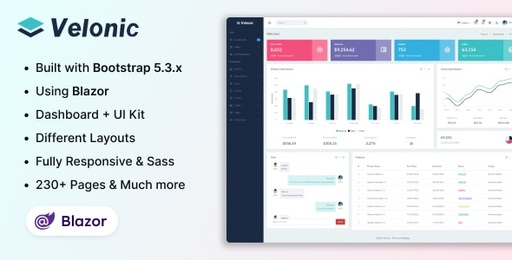 Velonic  Blazor Admin &amp; Dashboard Template