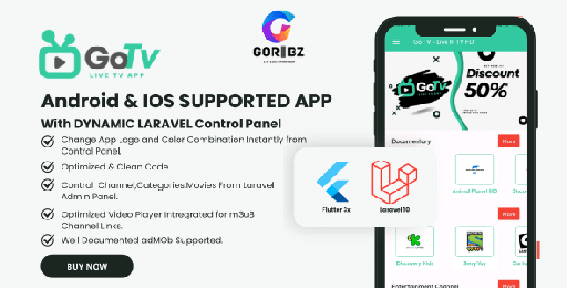 Go TV Live TV App Uisng Flutter for Android &amp; IOS with web admin panel