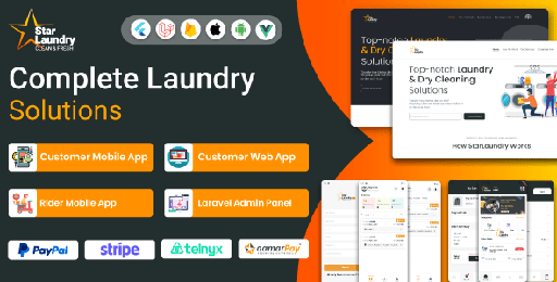 Star Laundry  Complete Laundry Solution Mobile App | Website | Rider App | Admin Panel