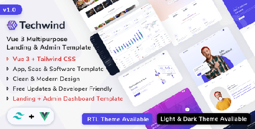 Techwind  Vue 3 Multipurpose App, Saas &amp; Software Landing &amp; Admin Dashboard Template