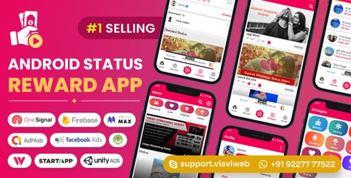 Android Status App With Reward Point (Lucky Wheel, Video, GIF, Quotes &amp; Image)