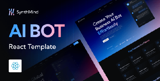 SynthMind  AI Generator Bot Business and Technology Startup React Template