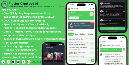 Flutter Chatbot AI  Powered by ChatGPT, GPT-4o &amp; Gemini 1.5 | Image Generator | Voice Assistant
