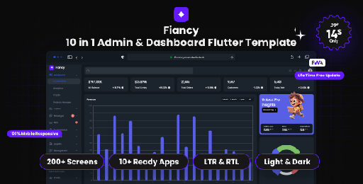 Fiancy  10 in 1 Admin &amp; Dashboard Flutter Template  Flutter Admin Panel  Flutter Web Responsive