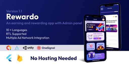Rewardo : Flutter Quiz Rewarding &amp; Earning App for iOS and Android with Admin Panel