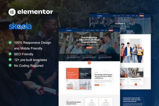 Skoola  University &amp; School Elementor Pro Template Kit