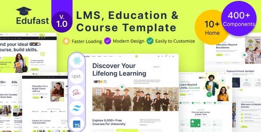 Edufast  LMS, Education &amp; Course React Next JS Template