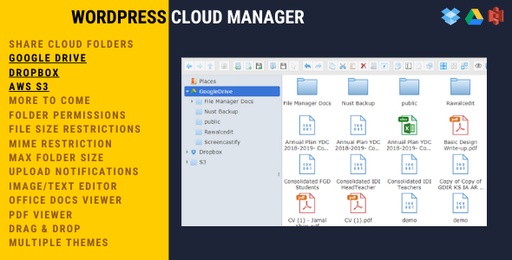 WordPress Cloud Manager | Dropbox  Google Drive  S3 Folder Sharing