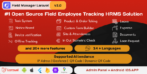 Field Manager Laravel + Flutter Field Employee tracking complete HRMS solution | Android + IOS