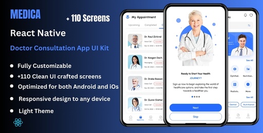 Medica  Doctor Appointment &amp; Consultation React Native Expo App Ui Kit