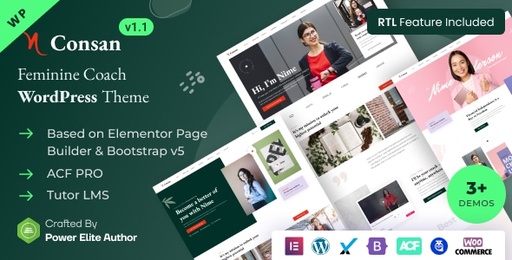 Consan  Feminine Coach Elementor WordPress Theme
