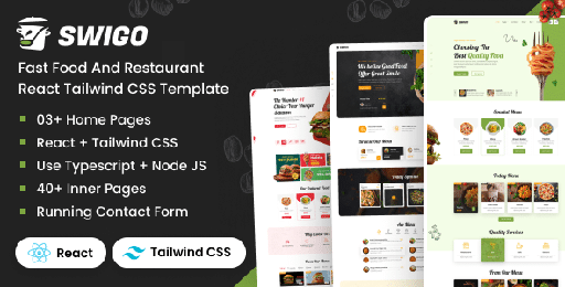 Swigo  Fast Food And Restaurant React Tailwind CSS Template