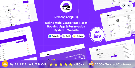 ProZigzagBus: Online Multi Vendor Bus Ticket Booking App &amp; Reservation System  Flutter Website