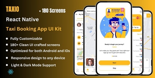 Taxio Pro  Taxi Booking React Native CLI App Ui Kit