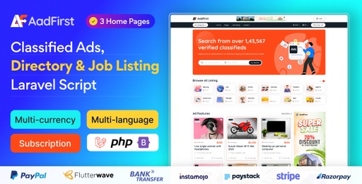 Aadfirst  Classified Ads, Directory &amp; Job Listing Laravel Script