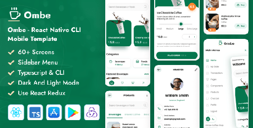 Ombe  React Native CLI Coffee Shop Mobile App Template