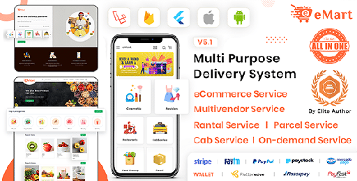 eMart | Multivendor Food, On-demand, eCommerce, Parcel, Taxi Booking, Car Rent App with Admin &amp; Web
