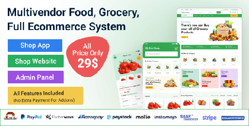 EcoShop  Multivendor Food, Grocery, Ecommerce Flutter App with Admin Panel &amp; Website