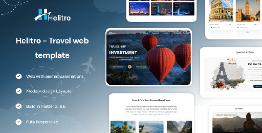 Helitro  Explore the World with a Travel Website Built in Flutter Web| Flutter Web Landing Page