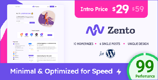 Zento  Modern &amp; Lightweight Blog for WordPress