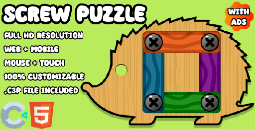 Screw Puzzle  Wood Bolts and Nuts. HTML5 Game (Construct 3). Web and Mobile ready
