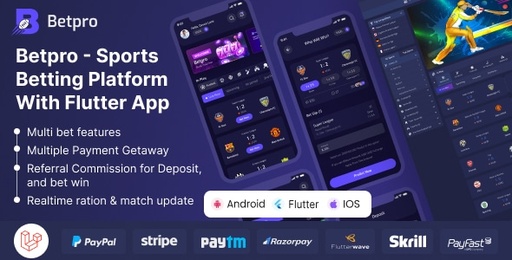 Betpro  Sports Betting Platform PHP Laravel Admin Panel With Flutter App ios and android