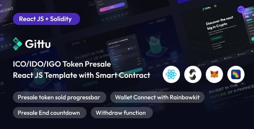 Gittu  ICO/IDO/IGO Token Presale Template With Smart Contract (React JS+Solidity)