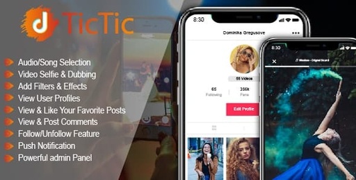 TicTic  Android media app for creating and sharing short videos- Extended License