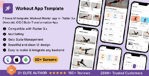 Fitness UI template: Workout Mentor app in Flutter 3.x (Android, iOS) | Body Transformation App