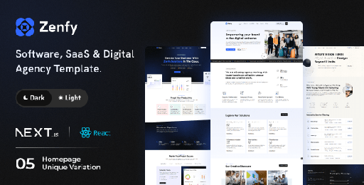 Zenfy  Software, SaaS &amp; Digital Agency React Next JS Template