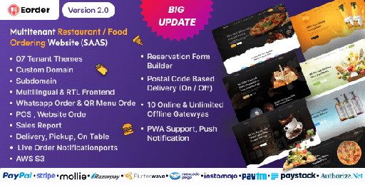Eorder  Multitenant Restaurant / Food Ordering Website (SAAS)
