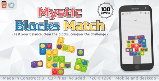 Mystic Blocks Match (100 Levels)  HTML5 Puzzle game